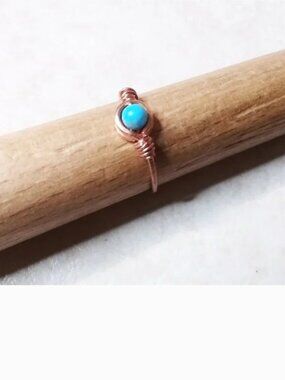 Sz 7 ~ Handmade! Dainty Turquoise Gemstone Ring ~ Rustic Copper ~ Boho Chic